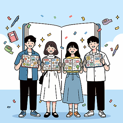 스티커 일러스트 문구용품 사람 책 친구 모임 도구 체험 즐거움 색종이 창의성 오프라인 국내일러스트 AI파일 감정 종이 컨셉 관계 오브젝트 파일형식 벡터