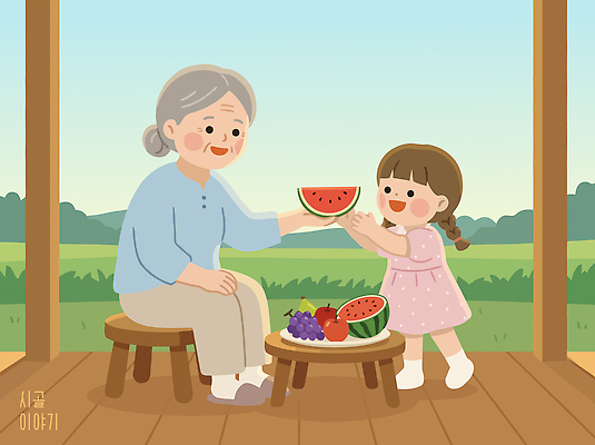 노년 행복 할머니 의자 과일 일러스트 가족 탁자 하늘 손자 디저트 수박 이야기 웃음 소녀 초원 여름 시골 나누기 국내일러스트 AI파일 계절 여자 남자 감정 어린이 음식 가구 관계 표정 성인 손주 파일형식 벡터 생활용품 사람 오브젝트