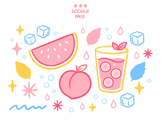디자인 음료 분홍색 과일 일러스트 수박 장식 여름 얼음 낙서 과일주스 시원함 그림 복숭아 국내일러스트 AI파일 자연요소 계절 컬러 주스 파일형식 벡터