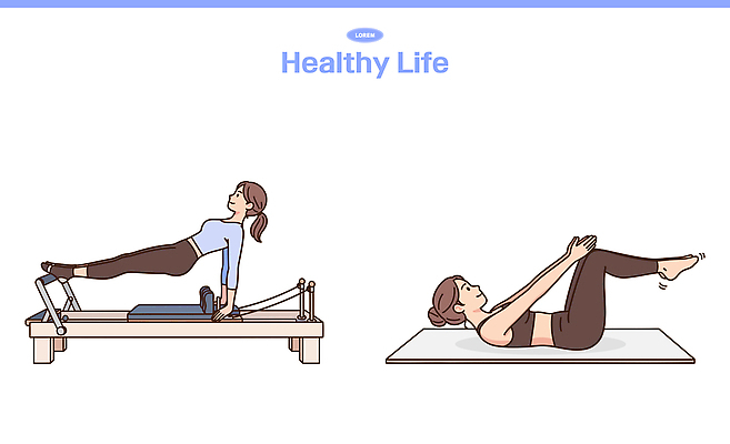 라이프스타일 여자 일러스트 건강 일상 운동 건강관리 운동기구 헬스 스트레칭 매트 도구 머리띠 웨이트트레이닝 몸매 체육관 탄력 필라테스 국내일러스트 AI파일 장신구 관리 사람 라이프 생활 파일형식 벡터
