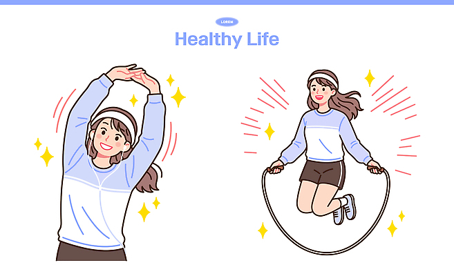 라이프스타일 웰빙 여자 스포츠 신체 일러스트 건강 웃음 생활 여름 운동복 운동 헬스 힘 에너지 머리띠 체육 즐거움 줄넘기 국내일러스트 AI파일 옷 계절 감정 장신구 표정 사람 파일형식 벡터