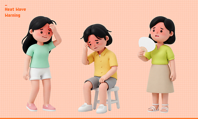 PSD 편집이미지 캐릭터 여자 의자 바람 날씨 여름 부채 더위 땀 홍조 폭염주의보 편집3D 자연요소 계절 가구 사람 3D 자연재해 증상 파일형식 생활용품 디지털합성 재해 오브젝트