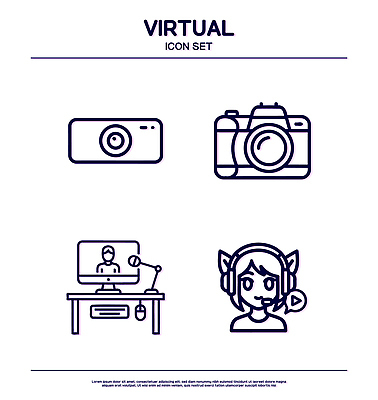 디자인 일러스트 컴퓨터 카메라 헤드셋 장비 게임 그림 방송 영상 온라인 인터페이스 가상 사용자 가상인물 국내일러스트 AI파일 음향기기 상상 놀이 전자제품 헤드폰 파일형식 벡터
