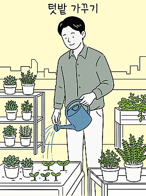 식물 남자 화분 일러스트 자연 정원 물뿌리개 도시 물주기 원예 가꾸기 텃밭 국내일러스트 AI파일 밭 모션 사람 취미 생태계 파일형식 벡터 농업 산업