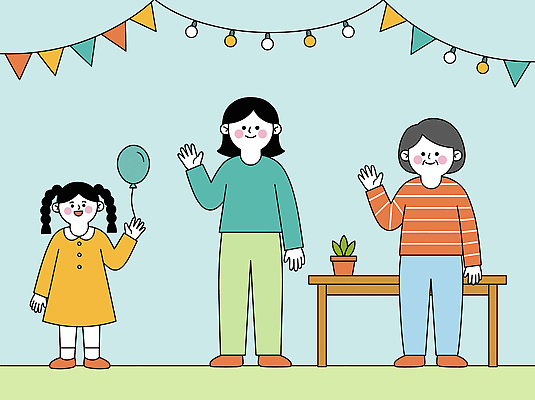 기념일 화분 어린이 일러스트 가족 탁자 웃음 사람 성인 장식 파티 마을 모임 만남 축하 인사 생일 즐거움 풍선 공동체 국내일러스트 AI파일 감정 가구 컨셉 관계 표정 이벤트 예절 파일형식 벡터 생활용품 오브젝트