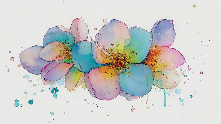 JPG 디자인 꽃 예술 분홍색 꽃다발 백그라운드 일러스트 수채화 파란색 노란색 그림 국내일러스트 AI일러스트 AI콘텐츠 식물 컬러 파일형식