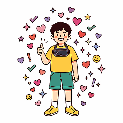 캐릭터 별 어린이 일러스트 놀이 기술 미소 소년 헤드셋 게임 즐거움 만족 가상현실 국내일러스트 AI파일 자연요소 남자 감정 음향기기 표정 사람 헤드폰 파일형식 벡터 전자제품