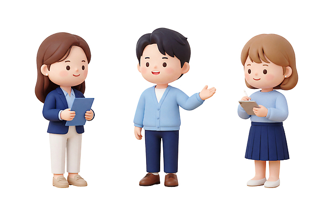 PSD 편집이미지 캐릭터 하늘색 대화 사람 세명 금융 경제 태블릿 모임 그룹 소통 편집3D 컨셉 말하기 파란색 전자제품 스마트기기 3D 파일형식 컬러 모션 디지털합성
