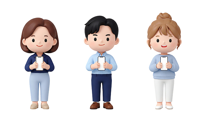 PSD 편집이미지 캐릭터 여자 남자 포즈 하늘색 기술 웃음 여러명 금융 경제 스마트폰 편집3D 다수 표정 사람 파란색 핸드폰 스마트기기 3D 파일형식 컬러 전자제품 디지털합성