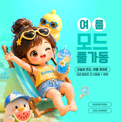 템플릿 계절 여자 감정 어린이 가구 파일형식 벡터 여름 소녀 장난감 시원함 음료 의자 여유 즐거움 바다 AI파일 이미지템플릿