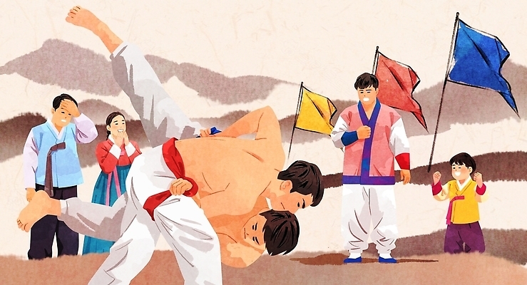 PSD 한국전통 여자 남자 문화 어린이 스포츠 일러스트 응원 협력 운동선수 경기 운동 군중 한복 씨름 단오 국내일러스트 전통 명절 한국 건강 사람 전통놀이 전통의상 파일형식 기념일 아시아 놀이 나라 이벤트