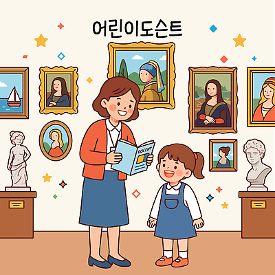 교육 문화 어린이 예술 조각 일러스트 설명 미소 조각상 전시 미술관 그림 작품 관람 큐레이터 국내일러스트 AI파일 직업 모션 표정 미술 사람 조형물 파일형식 벡터 문화예술