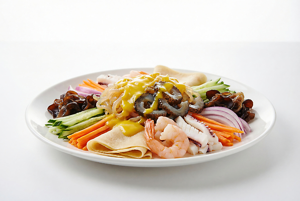 JPG 편집이미지 접시 채소 요리 중식 식사 신선 맛 해산물 양장피 편집실사 AI포토 AI콘텐츠 식기 음식 컨셉 CG 파일형식