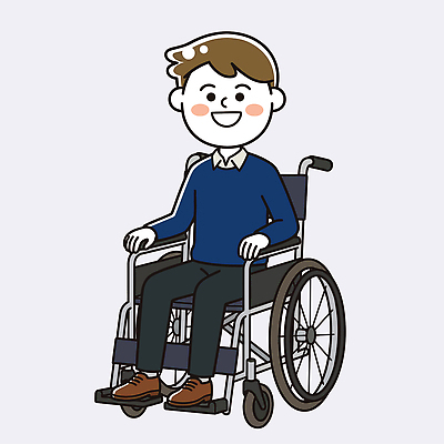 남자 이동 일러스트 바지 웃음 성인 생활 구직 편안함 스웨터 휠체어 장애 장애인취업 국내일러스트 AI파일 컨셉 상의 비즈니스 하의 표정 사람 감각 파일형식 벡터 옷