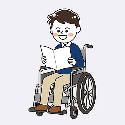 남자 문화 일러스트 웃음 성인 생활 책 구직 편안함 읽기 즐거움 휠체어 장애 장애인취업 국내일러스트 AI파일 감정 컨셉 비즈니스 모션 표정 사람 감각 파일형식 벡터
