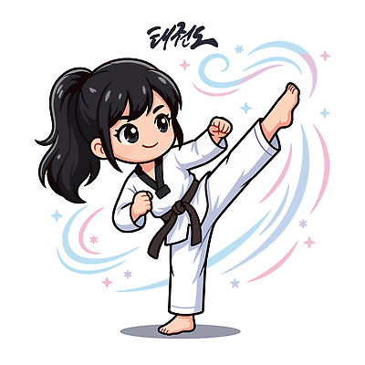 전통 어린이 스포츠 일러스트 한국 기술 소녀 운동 힘 무도 킥 연습 태권도 체육관 태권도복 검은띠 국내일러스트 AI파일 여자 아시아 스포츠용품 모션 건강 도복 사람 격투기 끈 파일형식 벡터 옷 나라 오브젝트