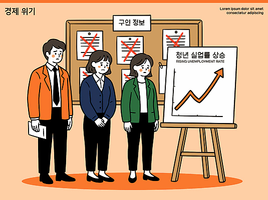 포스터 일러스트 통계 알림판 경고 청년 경제 정보 구직 발표 실업 고민 상승 일자리 경제불황 구인 서류판 국내일러스트 AI파일 감정 컨셉 비즈니스 성인 사무용품 불황 파일형식 벡터 문구용품 사람 오브젝트