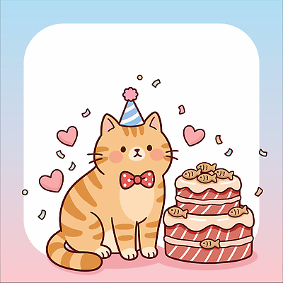 모자 기념일 음식 일러스트 프레임 사랑 장식 반려동물 파티 귀여움 케이크 고양이 하트 축하 생일 즐거움 국내일러스트 AI파일 모양 동물 잡화 감정 컨셉 포유류 디저트 이벤트 파일형식 벡터
