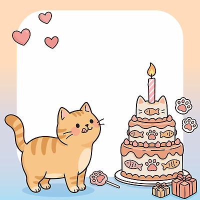 동물 행복 일러스트 초 디저트 프레임 선물 장식 파티 귀여움 케이크 주황색 고양이 하트 생일 즐거움 국내일러스트 AI파일 모양 기념일 감정 음식 컬러 컨셉 포유류 이벤트 반려동물 파일형식 벡터