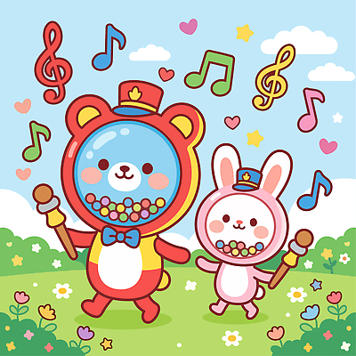 동물 캐릭터 꽃 음악 연주 일러스트 곰 놀이 표정 야외 장식 친구 공연 토끼 즐거움 국내일러스트 AI파일 식물 감정 포유류 관계 문화예술 이벤트 반려동물 파일형식 벡터