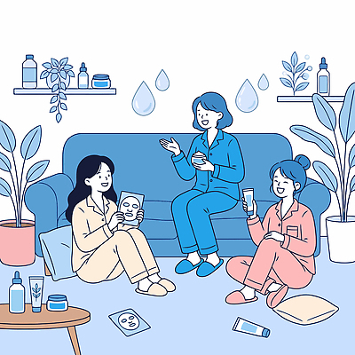 식물 여자 거실 일러스트 대화 웃음 취미 일상 친구 화장품 잠옷 모임 편안함 피부 즐거움 피부관리 파자마파티 스킨케어 친목 국내일러스트 AI파일 옷 감정 관계 표정 말하기 사람 라이프 신체부위 뷰티 파티 감각 파일형식 벡터 모션 이벤트 생활