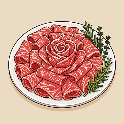 접시 한식 음식 일러스트 재료 육류 요리 식당 식사 배열 허브 레시피 샤브샤브 고기요리 솜씨 음식장식 국내일러스트 AI파일 식물 식기 식재료 장식 상점 파일형식 벡터