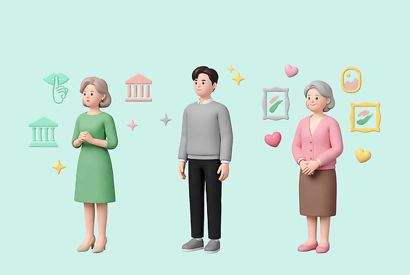 PSD 편집이미지 캐릭터 디자인 여자 액자 표정 대화 전시 박물관 편집3D 말하기 사람 3D 파일형식 모션 디지털합성