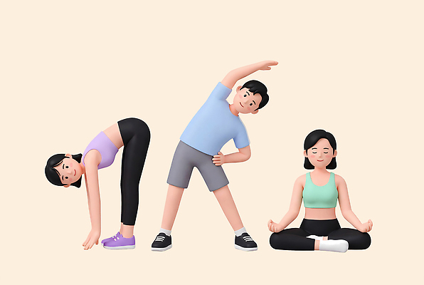 PSD 편집이미지 웰빙 여자 남자 신체 건강 사람 여러명 친구 운동 헬스 스트레칭 그룹 유연 명상 일과 마음건강 편집3D 다수 관계 3D 마음 파일형식 디지털합성
