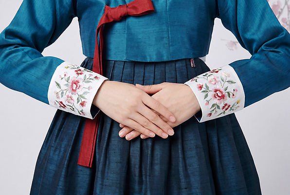 JPG 편집이미지 전통 손 디자인 옷 여자 문화 상의 꽃무늬 한국 한복 매화 소매 의료성형뷰티 디테일 편집실사 AI인물포토 AI콘텐츠 한국전통 꽃 아시아 무늬 사람 신체부위 전통의상 CG 파일형식 AI포토 식물 나라