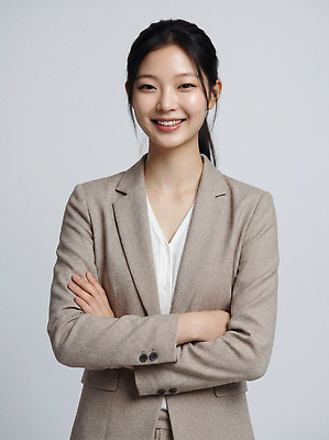 JPG 편집이미지 여자 직장 표정 서기 미소 정장 팔짱 깨끗함 회색 의료성형뷰티 편집실사 AI인물포토 AI콘텐츠 옷 컬러 컨셉 회사 모션 사람 CG 파일형식 AI포토 비즈니스