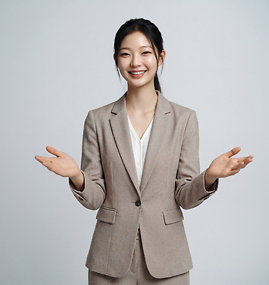 JPG 편집이미지 여자 포즈 비즈니스 회의 안내 미소 정장 유행 발표 자아 전문 의료성형뷰티 편집실사 AI인물포토 AI콘텐츠 옷 표정 사람 CG 파일형식 AI포토