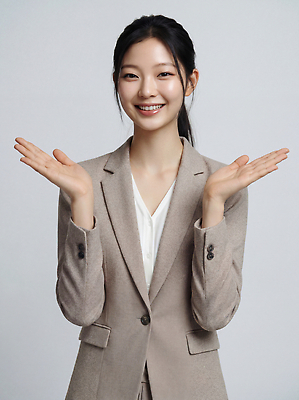 JPG 편집이미지 옷 여자 포즈 비즈니스 커뮤니케이션 표정 밝음 설명 사람 촬영 작업 의료성형뷰티 편집실사 AI인물포토 AI콘텐츠 모션 CG 파일형식 AI포토