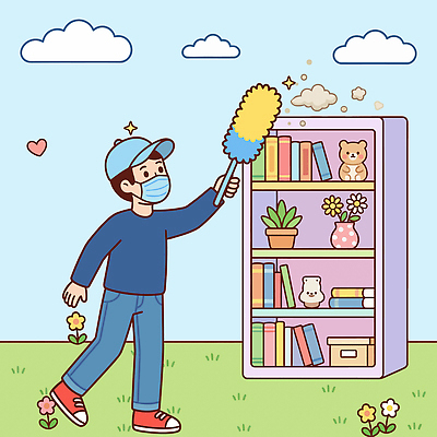 식물 남자 꽃 일러스트 책장 건강 마스크 도구 이사 서재 청소 오브젝트 먼지 정리 동물인형 국내일러스트 AI파일 인형 가구 사람 파일형식 벡터 생활용품
