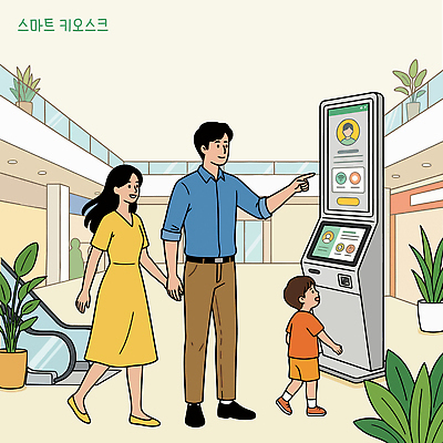 어린이 일러스트 가족 엄마 기술 사람 상점 스크린 정보 아빠 쇼핑몰 서비스 상업 방문 키오스크 국내일러스트 AI파일 관계 파일형식 벡터