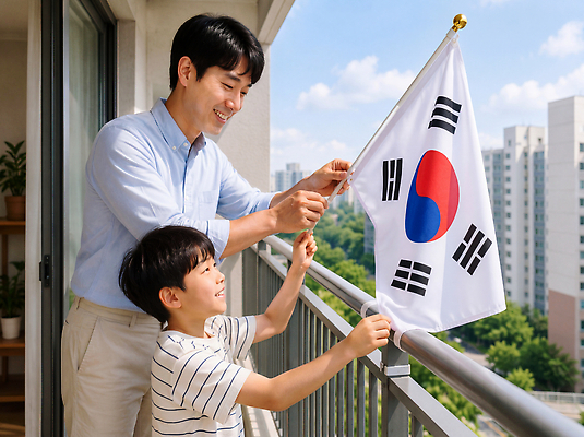 JPG 편집이미지 남자 가족 아파트 한국 함께함 소년 부모 기쁨 발코니 자녀 태극기 광복절 국기게양 의료성형뷰티 편집실사 AI인물포토 AI콘텐츠 감정 아시아 어린이 컨셉 관계 주택 사람 공휴일 국기 국경일 CG 파일형식 AI포토 기념일 나라 건물 건축물 이벤트 건축