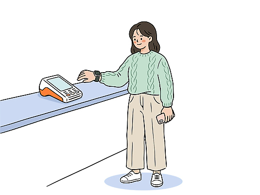 여자 일러스트 기술 일상 스마트폰 쇼핑 상점 디지털 거래 소비 구매 계산대 결제 단말기 편리함 스마트워치 핀테크 스마트페이 국내일러스트 AI파일 컨셉 모바일 사람 라이프 금융 핸드폰 스마트기기 스마트 웨어러블 파일형식 벡터 생활 경제 전자제품