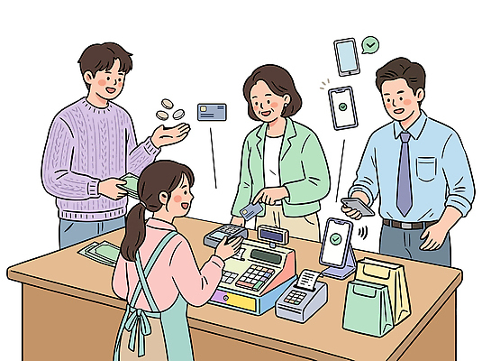 여자 남자 돈 일러스트 대화 스마트폰 쇼핑 판매 상점 기계 거래 소비 구매 상인 계산대 고객 직원 서비스 상업 결제 포스기 스마트페이 상호작용 국내일러스트 AI파일 말하기 사람 핸드폰 스마트기기 재산 스마트 파일형식 벡터 컨셉 모션 금융 전자제품 경제