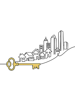 디자인 선 라인일러스트 일러스트 열쇠 부동산 주택 형상 건물 경제 도시 발전 도심 연결 그림 부동산투자 거주 국내일러스트 AI파일 건축물 컨셉 재산 투자 파일형식 벡터 건축 비즈니스 금융
