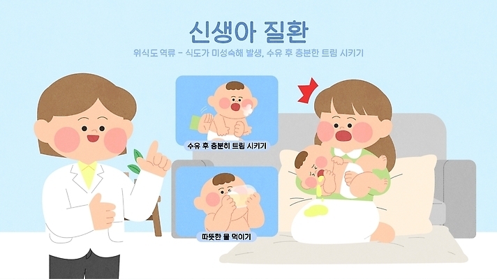일러스트 의학 건강 관리 치료 부모 고통 의사 정보 아기 신생아 호흡기관 질병 상담 예방 역류 조언 증상 역류성식도염 국내일러스트 AI파일 감정 가족 사람 의료진 장기 파일형식 벡터 직업 신체 관계