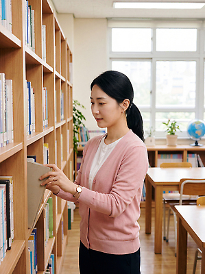 JPG 편집이미지 여자 교육 조명 책장 초등학교 책 학습 교사 자료 도서관 찾기 편집실사 AI인물포토 AI콘텐츠 직업 가구 학교 모션 사람 CG 파일형식 AI포토 생활용품 오브젝트