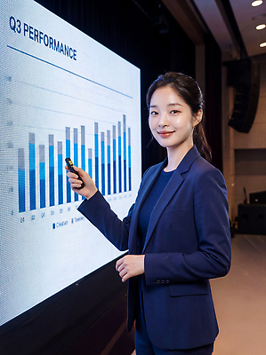 JPG 편집이미지 시선 여자 비즈니스 그래프 설명 정장 성인 자료 비즈니스우먼 발표 결과 남색 프레젠테이션 전문 의료성형뷰티 편집실사 AI인물포토 AI콘텐츠 옷 컬러 컨셉 모션 사람 직장인 CG 파일형식 AI포토 직업