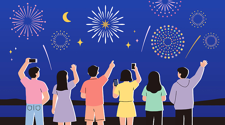 응시 여자 남자 일러스트 하늘 불꽃 불꽃놀이 이벤트 여러명 스마트폰 축제 모임 분위기 밤 저녁 즐거움 반응 국내일러스트 AI파일 시선 감정 다수 컨셉 놀이 불 사람 핸드폰 스마트기기 야간 파일형식 벡터 자연요소 전자제품