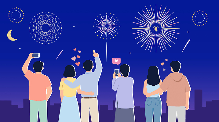 커플 여자 남자 야경 일러스트 하늘 불꽃놀이 사랑 여러명 여름 친구 스마트폰 축제 기쁨 모임 축하 도시 저녁 순간 국내일러스트 AI파일 계절 감정 다수 컨셉 관계 놀이 사람 풍경 핸드폰 스마트기기 밤 야간 파일형식 벡터 자연요소 전자제품