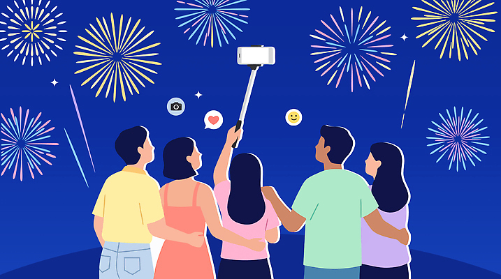 여자 남자 포즈 일러스트 밤하늘 불꽃놀이 웃음 이벤트 여러명 여름 스마트폰 축제 기쁨 모임 셀프카메라 즐거움 셀카봉 국내일러스트 AI파일 계절 감정 다수 놀이 하늘 표정 사람 핸드폰 스마트기기 사진촬영 밤 야간 파일형식 벡터 자연요소 전자제품 촬영