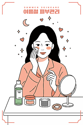 여자 일러스트 자연 건강 한명 여름 화장 뷰티 화장품 거울 세수 크림 피부관리 화장대 스킨 스킨케어 클렌징 보습 에센스 피부건강 국내일러스트 AI파일 1 계절 가구 사람 청결 생태계 파일형식 벡터 생활용품 위생 오브젝트
