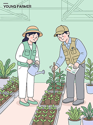 식물 여자 교육 남자 채소 일러스트 자연 정원 농사 성장 물주기 원예 정원가꾸기 기르기 청년농부 국내일러스트 AI파일 농업 모션 사람 취미 농부 생태계 돌봄 파일형식 벡터 직업 산업