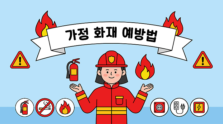 교육 일러스트 가정 관리 경고 안전 가전제품 긴급 전기에너지 위험 소방 화재 소화기 소화전 방법 화재예방 국내일러스트 AI파일 컨셉 에너지 안전장비 사건 예방 파일형식 벡터 장비