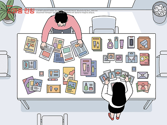 일러스트 협력 아이디어 사람 사무실 자료 도구 작업 계획 책상 그림 문서 파일 정리 신제품 국내일러스트 런칭 AI파일 가구 컨셉 비즈니스 상품 파일형식 벡터 생활용품 오브젝트