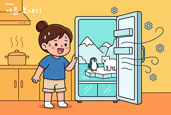 시선 계절 감정 생활용품 바지 곰 조류 날씨 사람 내부 가전제품 극지방 파일형식 벡터 시원함 어린이 냉장고 북극 펭귄 북극곰 주방 여름 오픈 응시 반바지 실내 동물 주방용품 즐거움 일러스트 국내일러스트 AI파일 더위