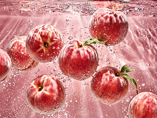 JPG 편집이미지 분홍색 과일 물 수중 수조 복숭아 편집실사 AI컴퓨터그래픽 AI콘텐츠 자연요소 컬러 CG 파일형식